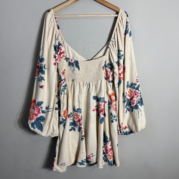 Free People Francesca Floral Print Mini Dress Women's Medium Warm Ivory Boho NWT - Picture 11 of 16